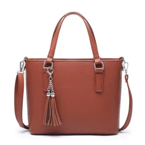 Collic With Tassel In Front Geniune Leather Handbag Brown