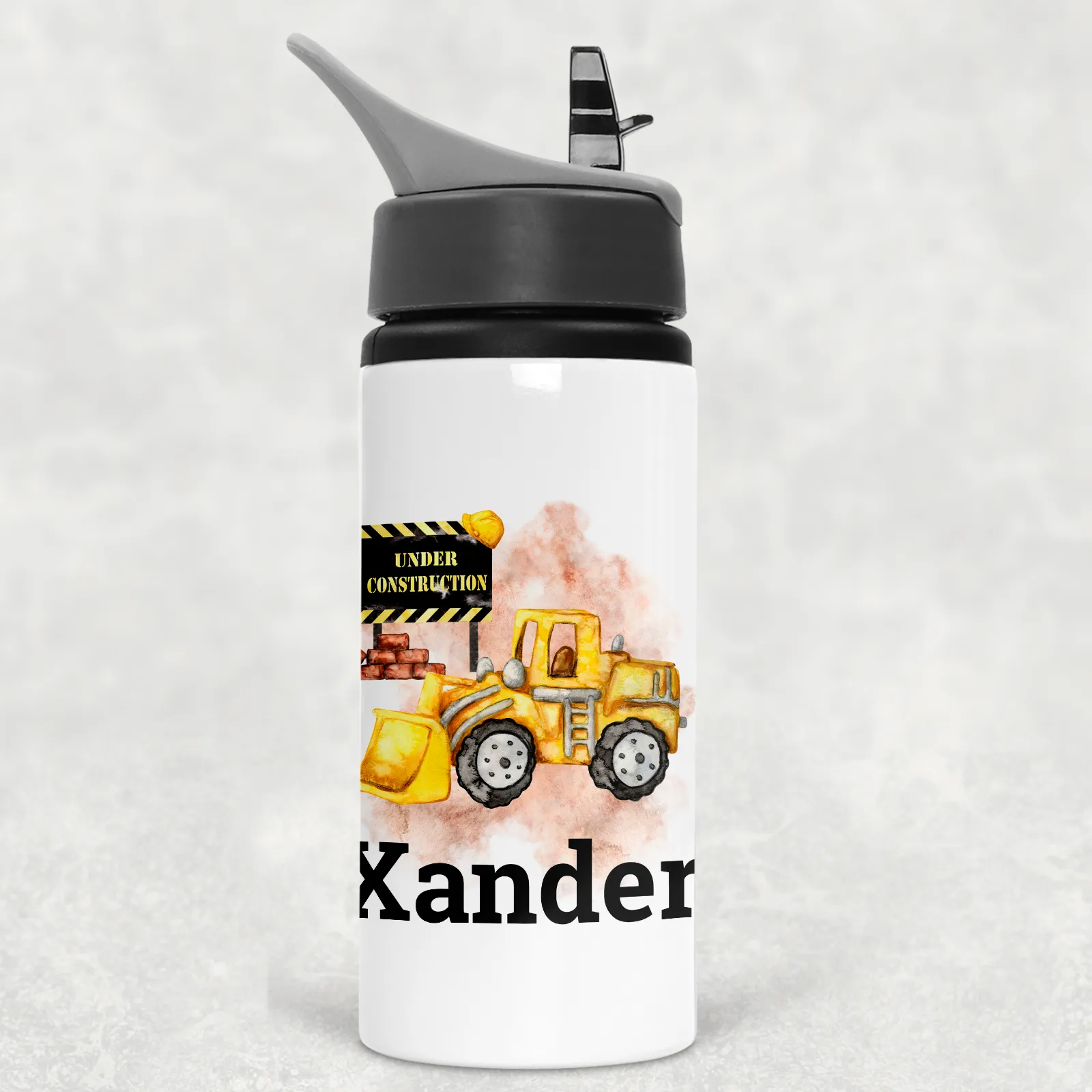 Construction Personalised Aluminium Straw Water Bottle 650ml