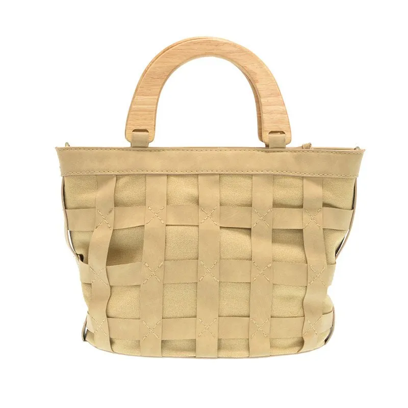 Cora Cage Wood Handle Crossody Handbag Purse