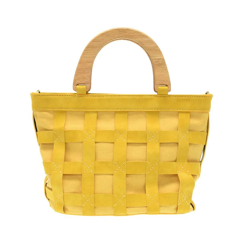 Cora Cage Wood Handle Crossody Handbag Purse