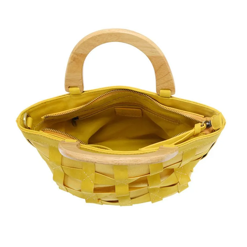 Cora Cage Wood Handle Crossody Handbag Purse