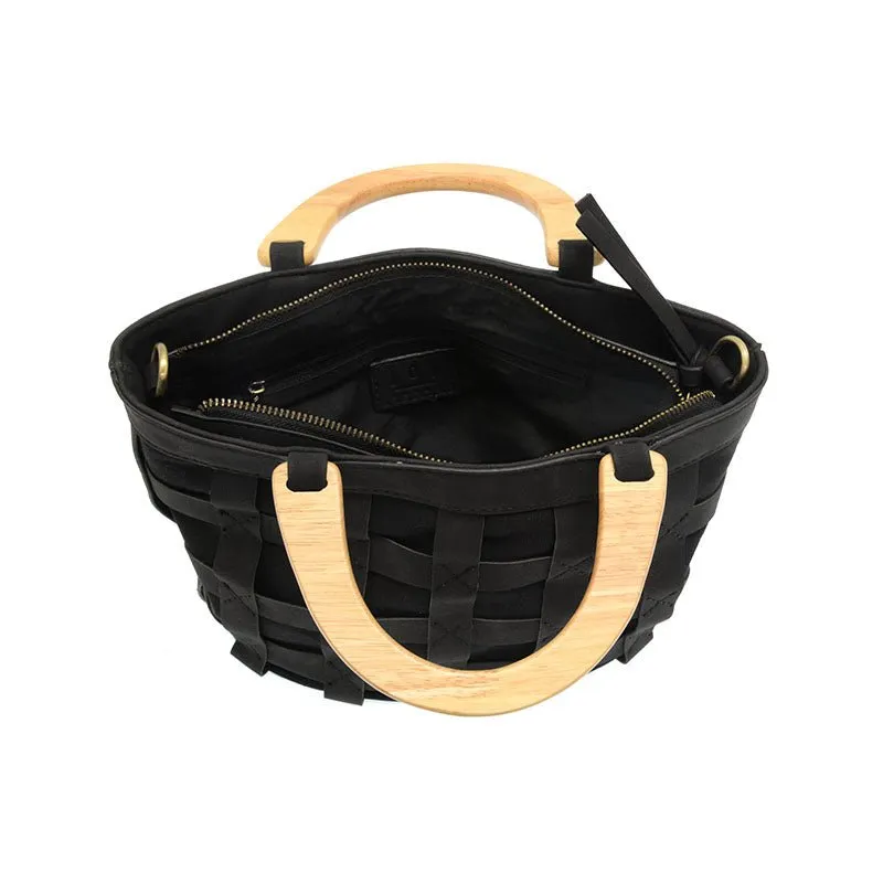 Cora Cage Wood Handle Crossody Handbag Purse