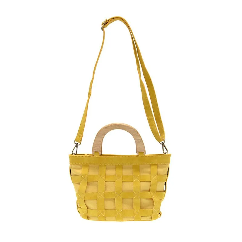 Cora Cage Wood Handle Crossody Handbag Purse