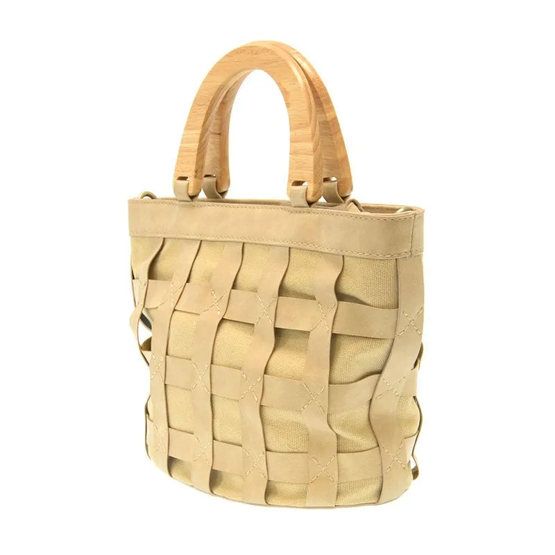Cora Cage Wood Handle Crossody Handbag Purse