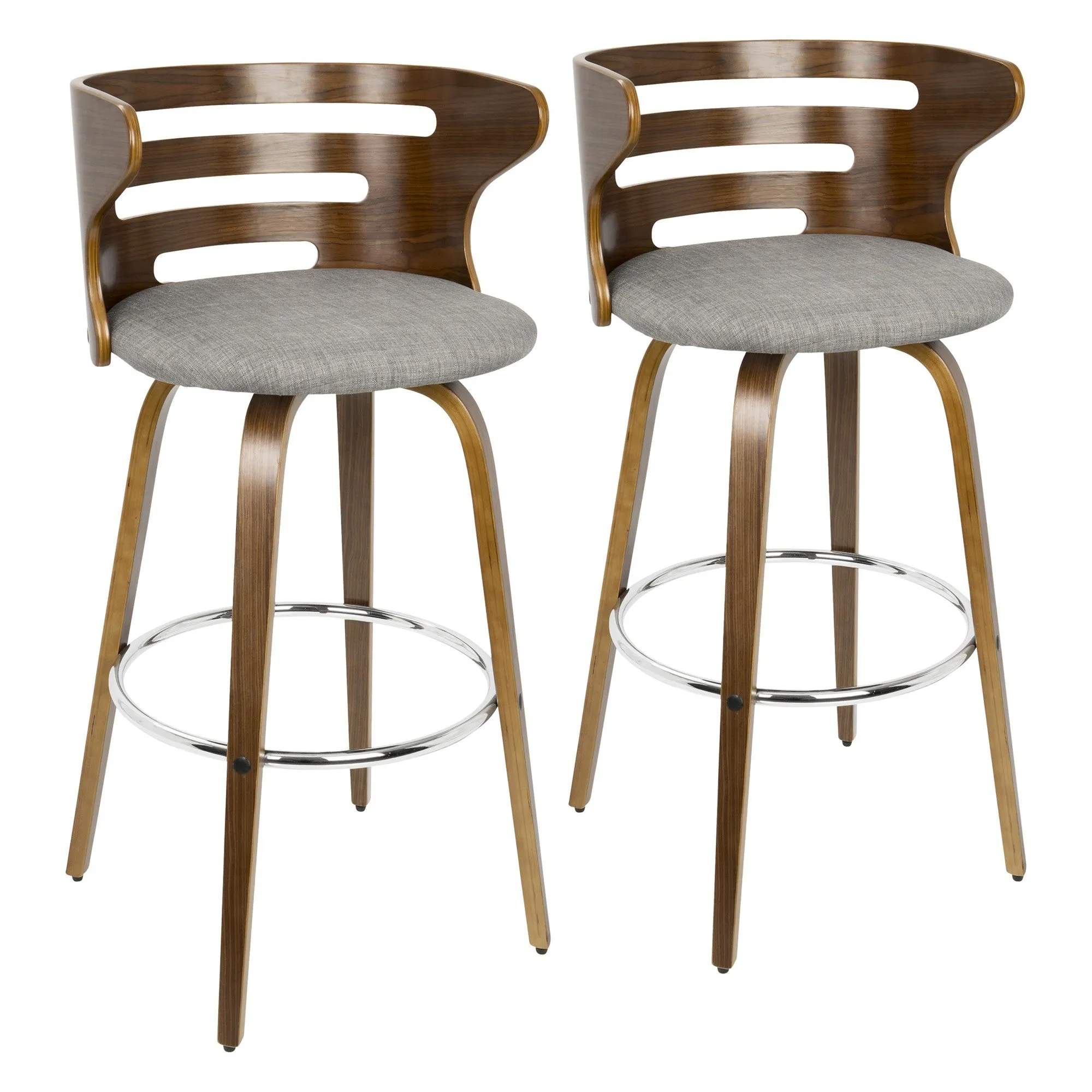Cosini Mid-century Modern Barstool with Swivel in Walnut and Grey Fabric by LumiSource - Set of 2