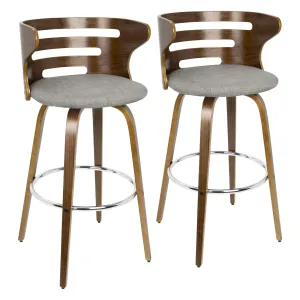 Cosini Mid-century Modern Barstool with Swivel in Walnut and Grey Fabric by LumiSource - Set of 2