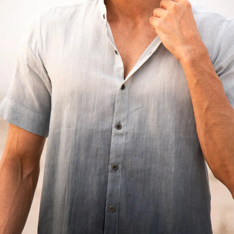 Cotton Shirt For Men | Mandarin Collar | Half Sleeves | Grey