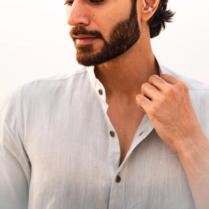 Cotton Shirt For Men | Mandarin Collar | Half Sleeves | Grey