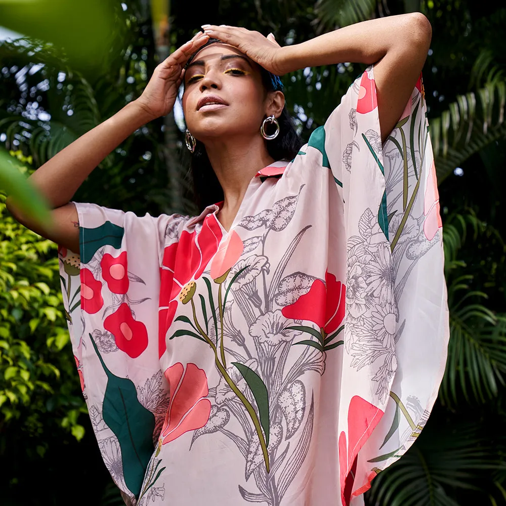 Crepe Silk Floral Kaftan Top