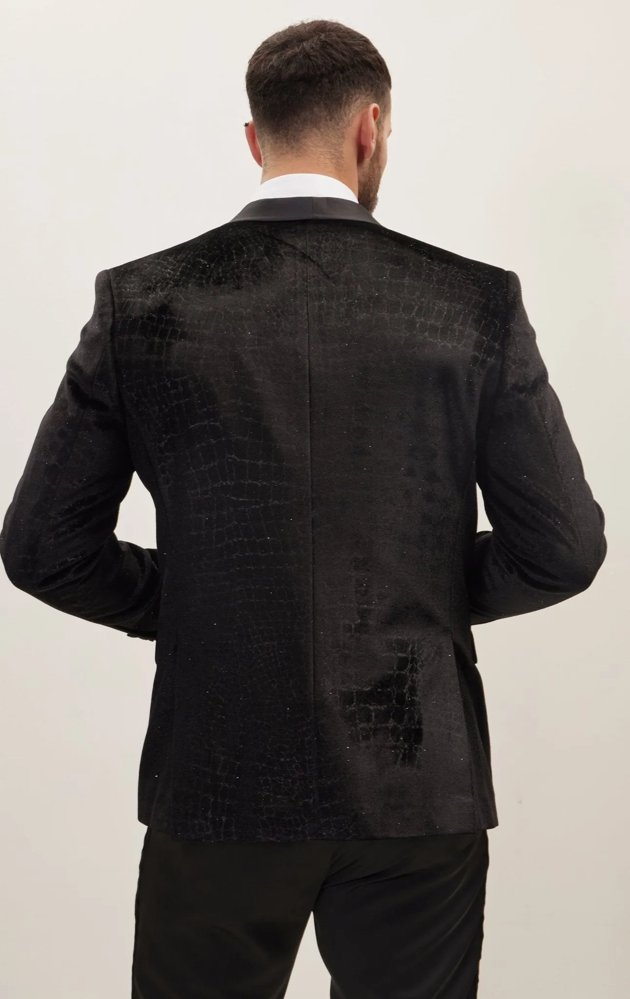Croc Embossed Shawl Collar Tuxedo Jacket - Black