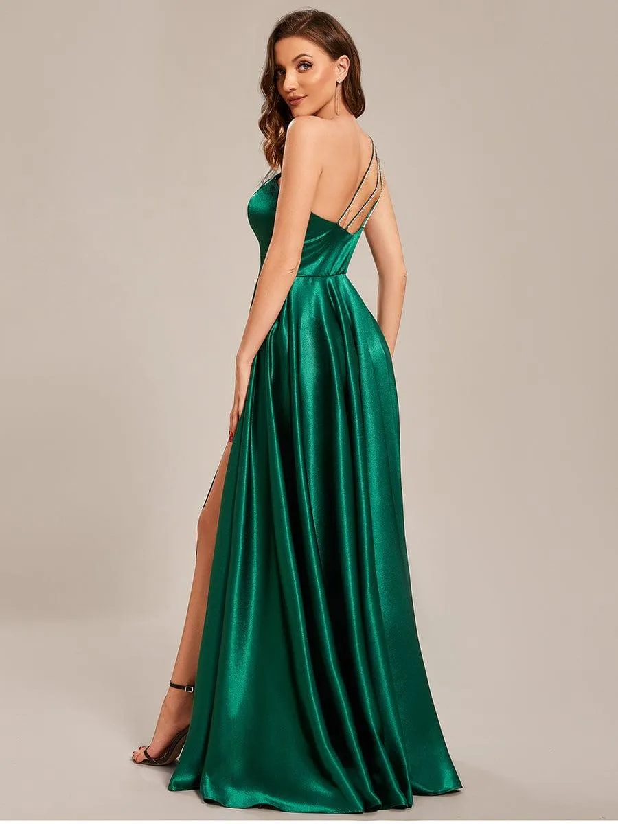 Custom Size One Shoulder Long Satin A Line Prom Dress