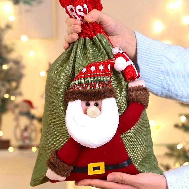 [Customer Favorite] Christmas Gift Bag in Bulk, with Drawstring, Christmas Party Gift Bag with Santa Claus Plaid Christmas Pattern on the Bag, Suitable for Packaging Christmas Gifts