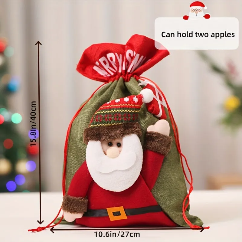 [Customer Favorite] Christmas Gift Bag in Bulk, with Drawstring, Christmas Party Gift Bag with Santa Claus Plaid Christmas Pattern on the Bag, Suitable for Packaging Christmas Gifts