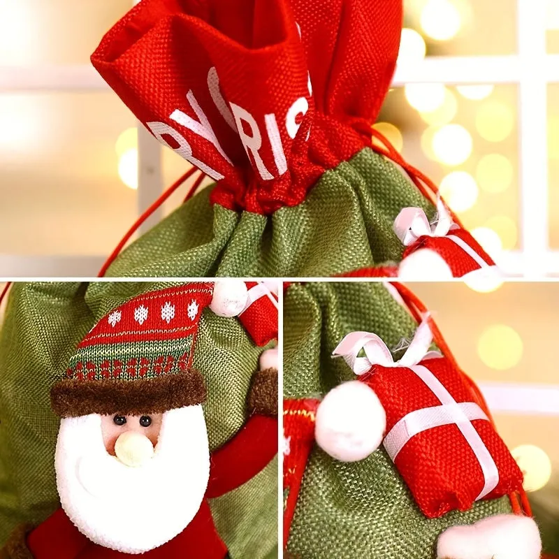 [Customer Favorite] Christmas Gift Bag in Bulk, with Drawstring, Christmas Party Gift Bag with Santa Claus Plaid Christmas Pattern on the Bag, Suitable for Packaging Christmas Gifts
