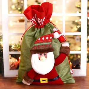 [Customer Favorite] Christmas Gift Bag in Bulk, with Drawstring, Christmas Party Gift Bag with Santa Claus Plaid Christmas Pattern on the Bag, Suitable for Packaging Christmas Gifts