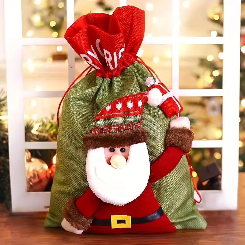 [Customer Favorite] Christmas Gift Bag in Bulk, with Drawstring, Christmas Party Gift Bag with Santa Claus Plaid Christmas Pattern on the Bag, Suitable for Packaging Christmas Gifts