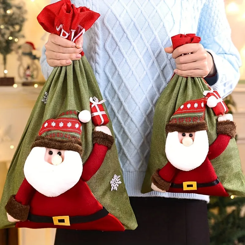 [Customer Favorite] Christmas Gift Bag in Bulk, with Drawstring, Christmas Party Gift Bag with Santa Claus Plaid Christmas Pattern on the Bag, Suitable for Packaging Christmas Gifts