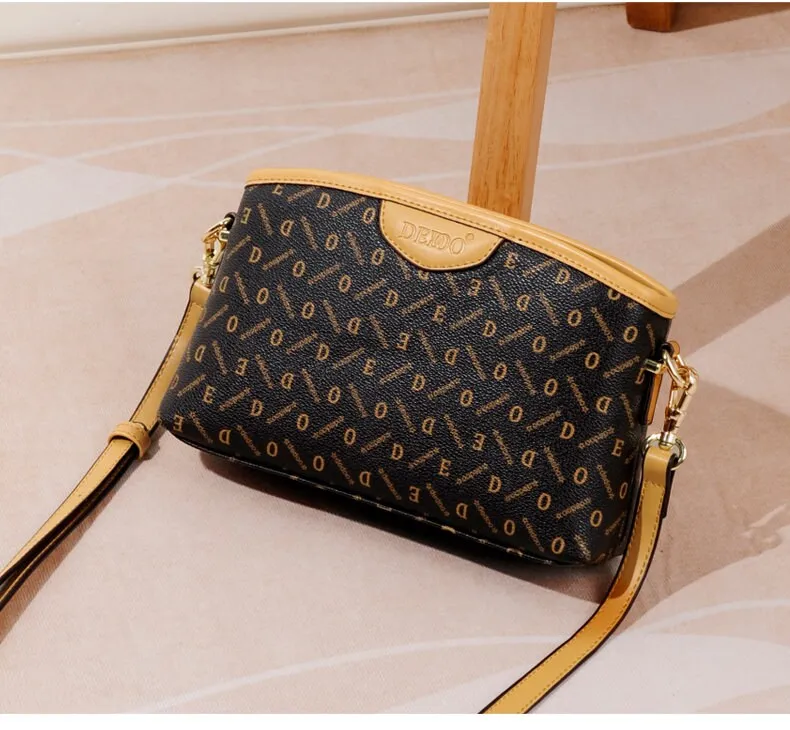 Cute Brown Minimalist Geometric Pattern Rhombus Monogram Luxury Vegan Leather PVC Crossbody Bag for Women, Shoulder Bag, Messenger Bag