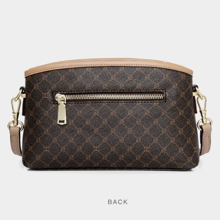Cute Brown Minimalist Geometric Pattern Rhombus Monogram Luxury Vegan Leather PVC Crossbody Bag for Women, Shoulder Bag, Messenger Bag