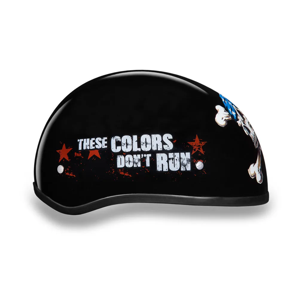 Daytona D.O.T Skull Cap Motorcycle Helmet with Patriot Skull "these colors don't run" logo