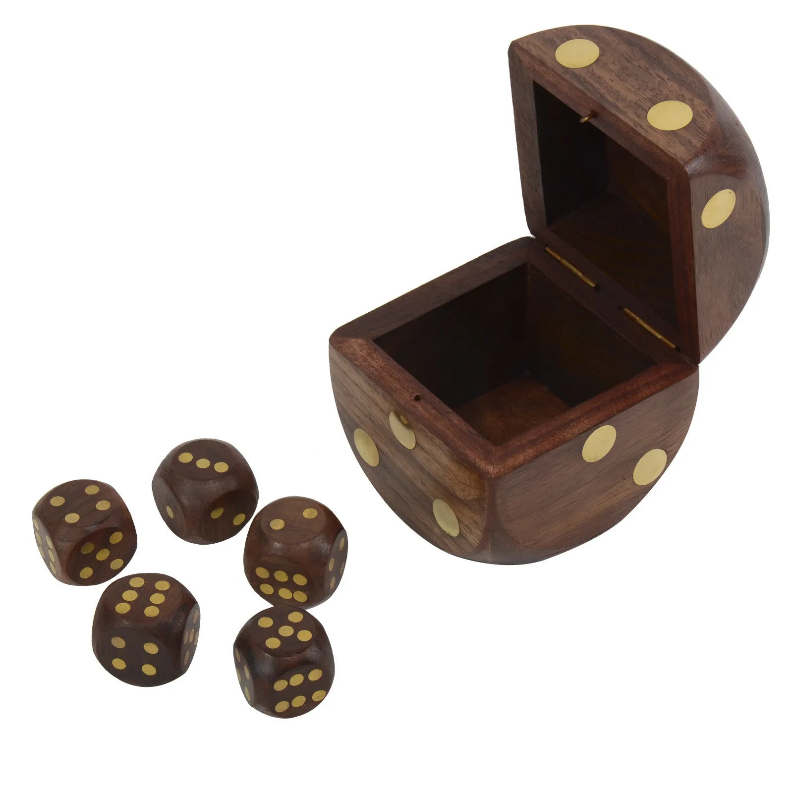 Decorative Hand Carved Dice Box with 5 Dice perfect  Gift for everyone
