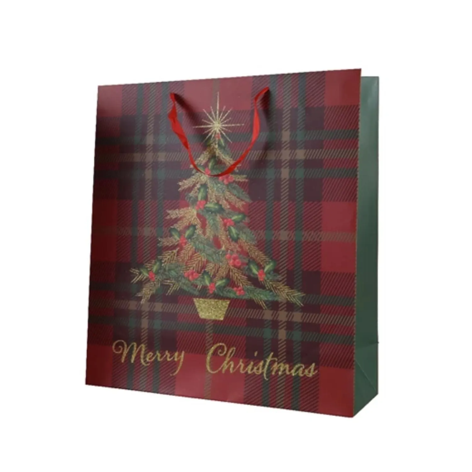 Decoris 48cm Red Tartan Paper Giftbag