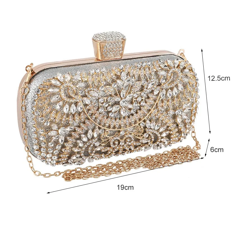 Diamond Evening Clutch Bag For Women Wedding Golden Clutch Purse Chain Shoulder Bag Small Party Handbag With Metal Handle