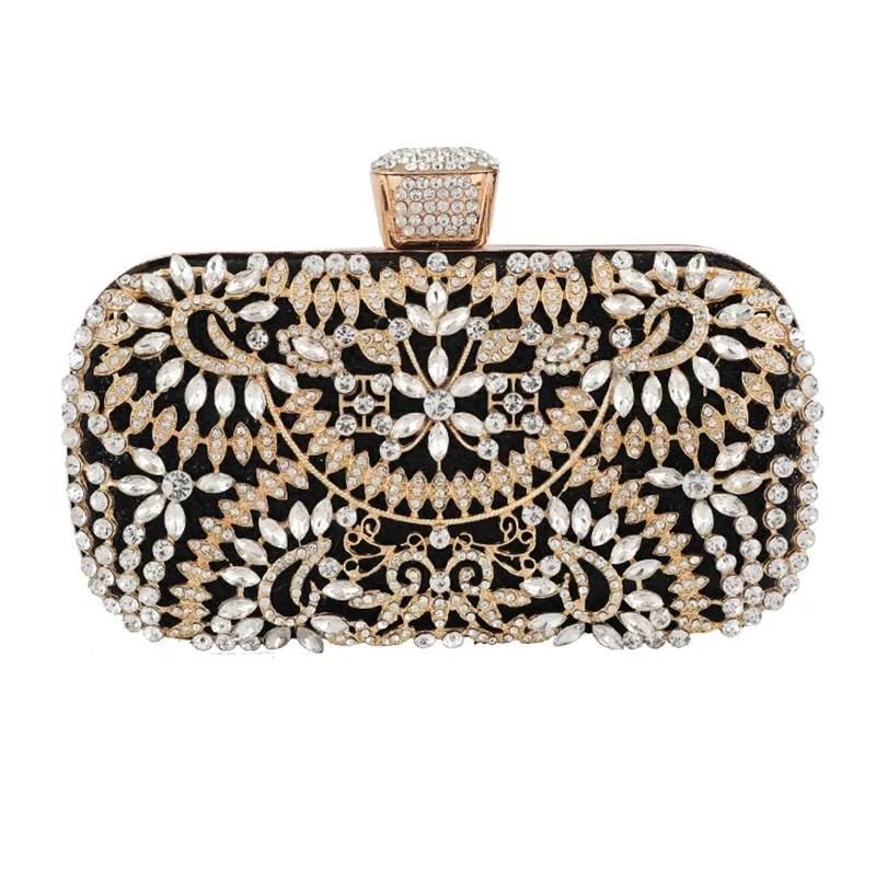 Diamond Evening Clutch Bag For Women Wedding Golden Clutch Purse Chain Shoulder Bag Small Party Handbag With Metal Handle