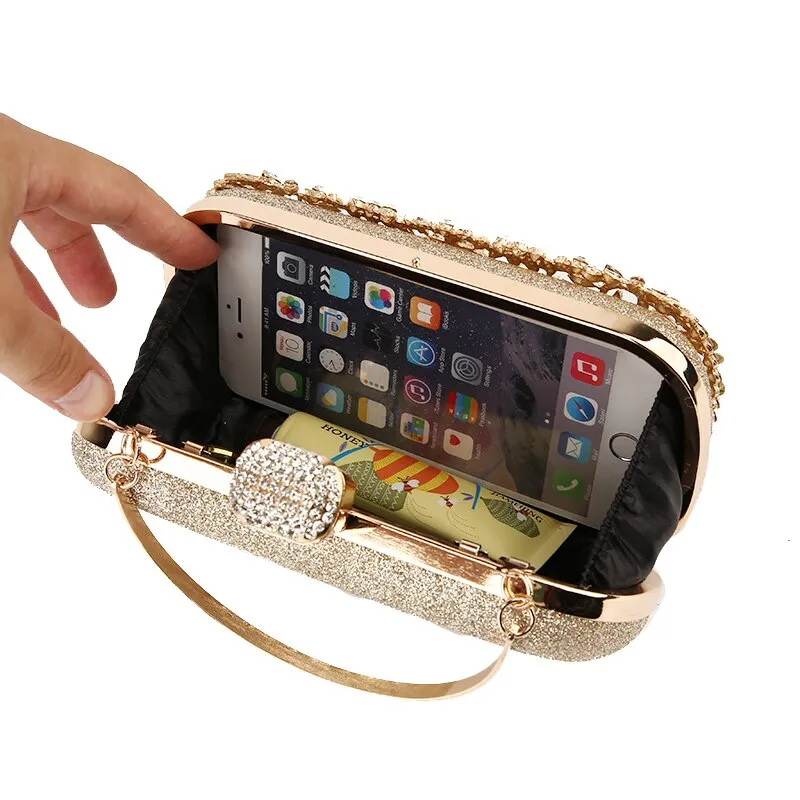 Diamond Evening Clutch Bag For Women Wedding Golden Clutch Purse Chain Shoulder Bag Small Party Handbag With Metal Handle