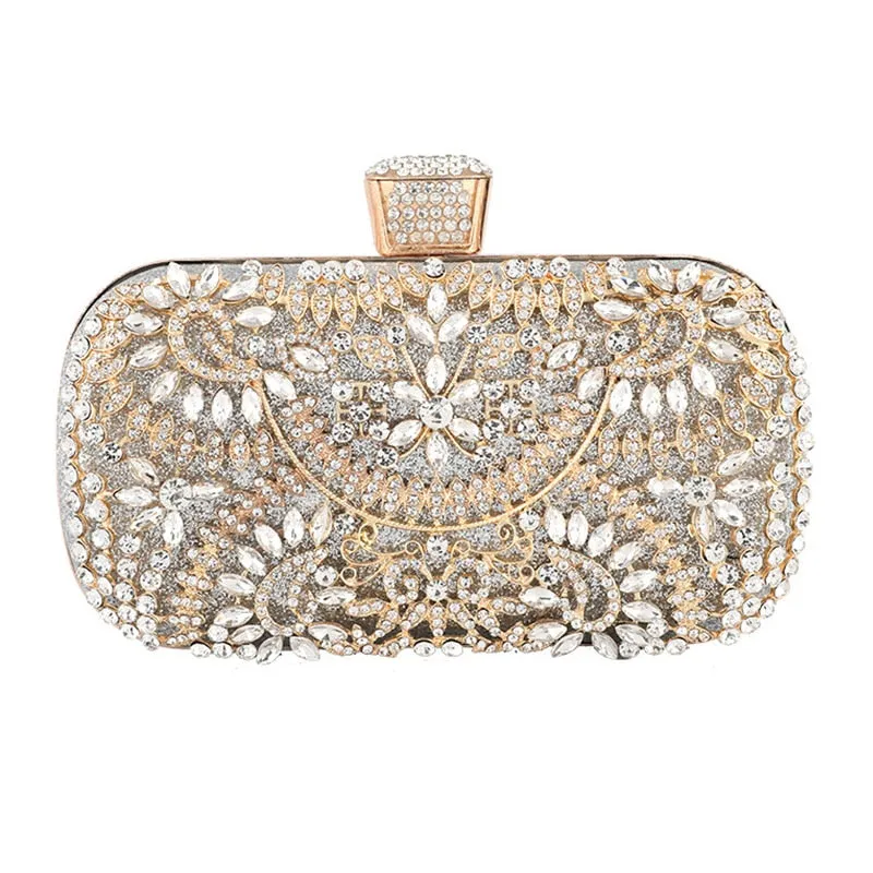 Diamond Evening Clutch Bag For Women Wedding Golden Clutch Purse Chain Shoulder Bag Small Party Handbag With Metal Handle
