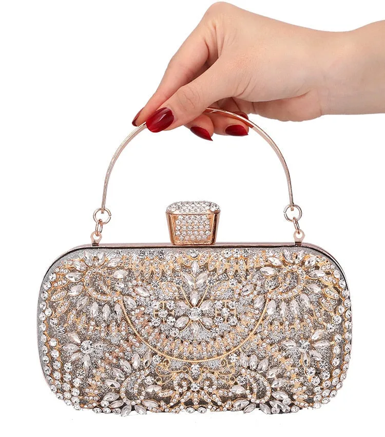 Diamond Evening Clutch Bag For Women Wedding Golden Clutch Purse Chain Shoulder Bag Small Party Handbag With Metal Handle