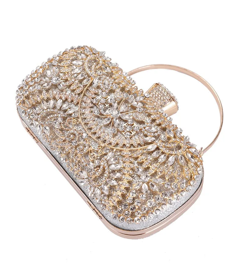 Diamond Evening Clutch Bag For Women Wedding Golden Clutch Purse Chain Shoulder Bag Small Party Handbag With Metal Handle