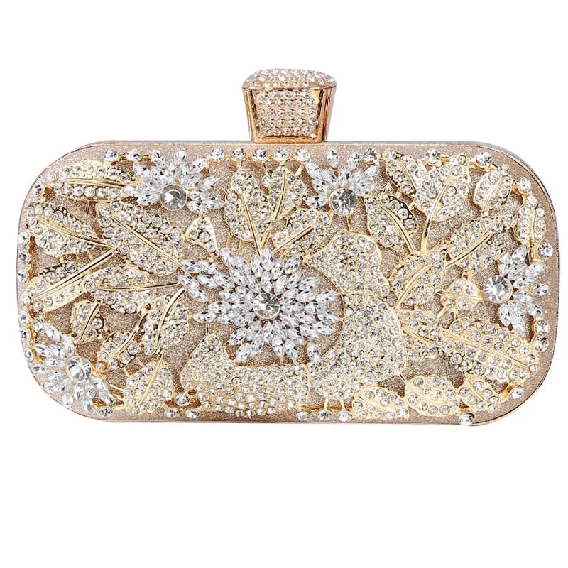 Diamond Evening Clutch Bag For Women Wedding Golden Clutch Purse Chain Shoulder Bag Small Party Handbag With Metal Handle