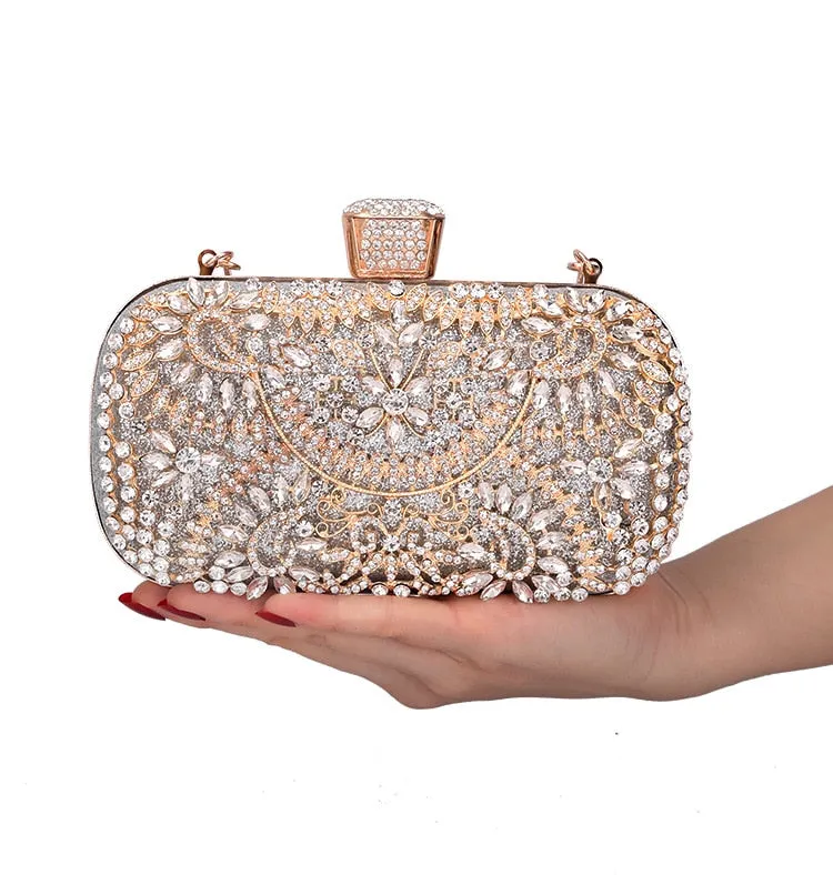 Diamond Evening Clutch Bag For Women Wedding Golden Clutch Purse Chain Shoulder Bag Small Party Handbag With Metal Handle
