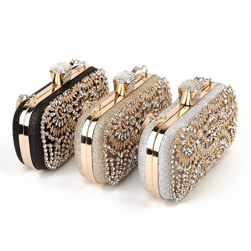 Diamond Evening Clutch Bag For Women Wedding Golden Clutch Purse Chain Shoulder Bag Small Party Handbag With Metal Handle