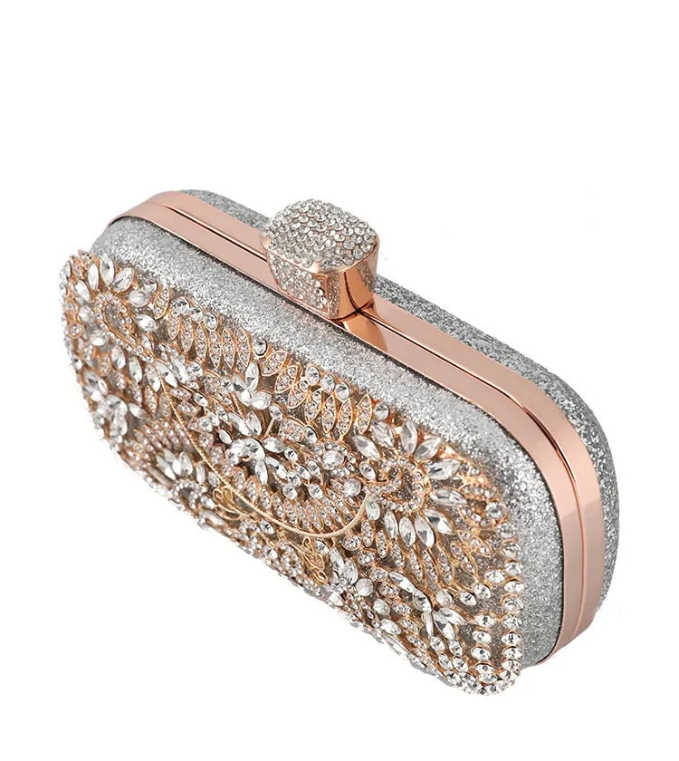 Diamond Evening Clutch Bag For Women Wedding Golden Clutch Purse Chain Shoulder Bag Small Party Handbag With Metal Handle