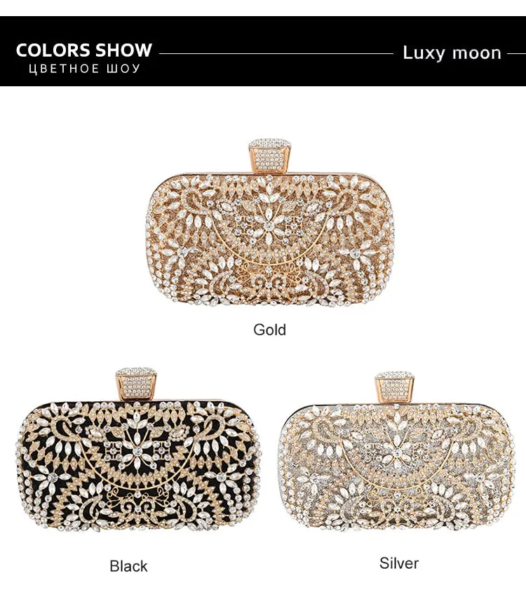 Diamond Evening Clutch Bag For Women Wedding Golden Clutch Purse Chain Shoulder Bag Small Party Handbag With Metal Handle