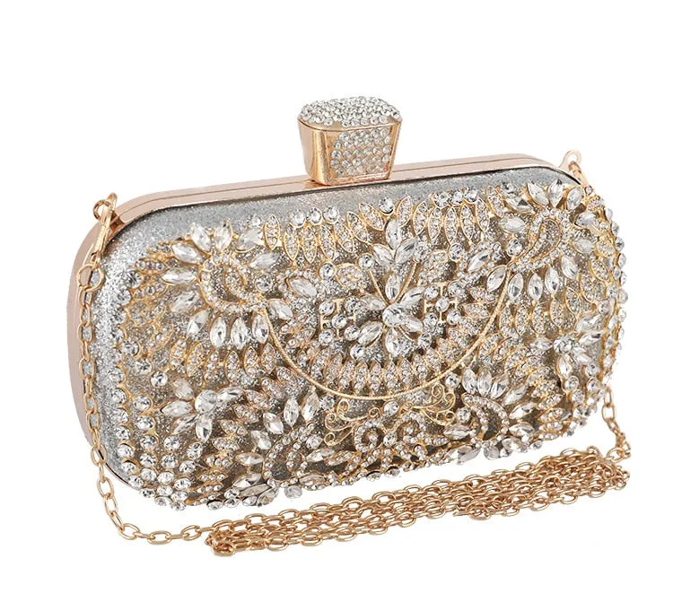 Diamond Evening Clutch Bag For Women Wedding Golden Clutch Purse Chain Shoulder Bag Small Party Handbag With Metal Handle