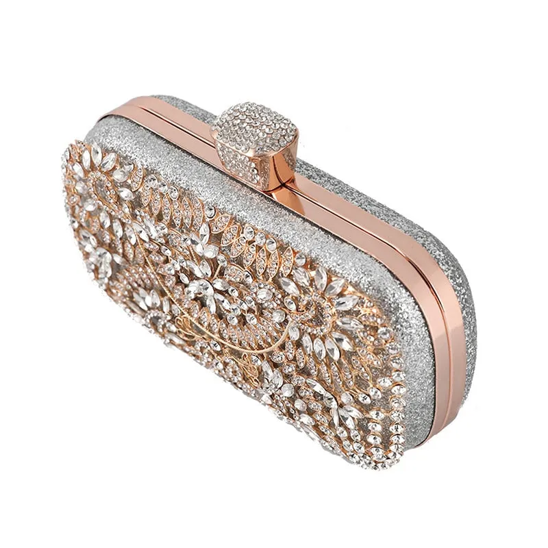 Diamond Evening Clutch Bag For Women Wedding Golden Clutch Purse Chain Shoulder Bag Small Party Handbag With Metal Handle