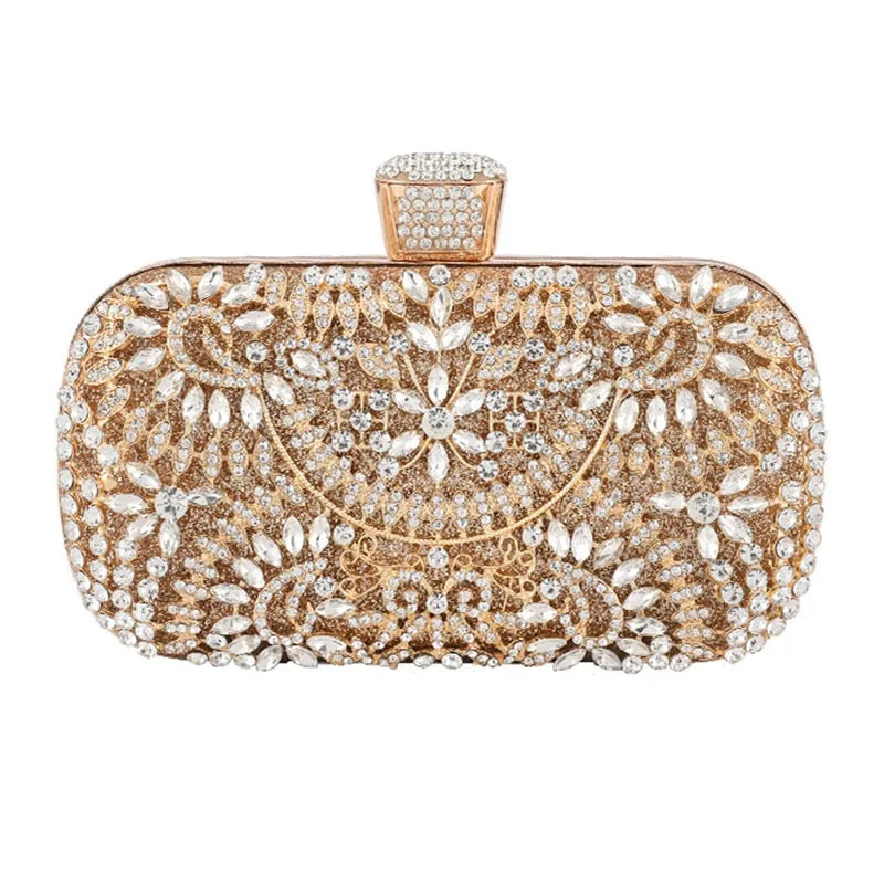 Diamond Evening Clutch Bag For Women Wedding Golden Clutch Purse Chain Shoulder Bag Small Party Handbag With Metal Handle