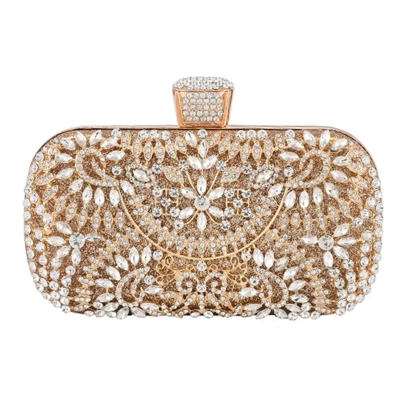 Diamond Evening Clutch Bag For Women Wedding Golden Clutch Purse Chain Shoulder Bag Small Party Handbag With Metal Handle