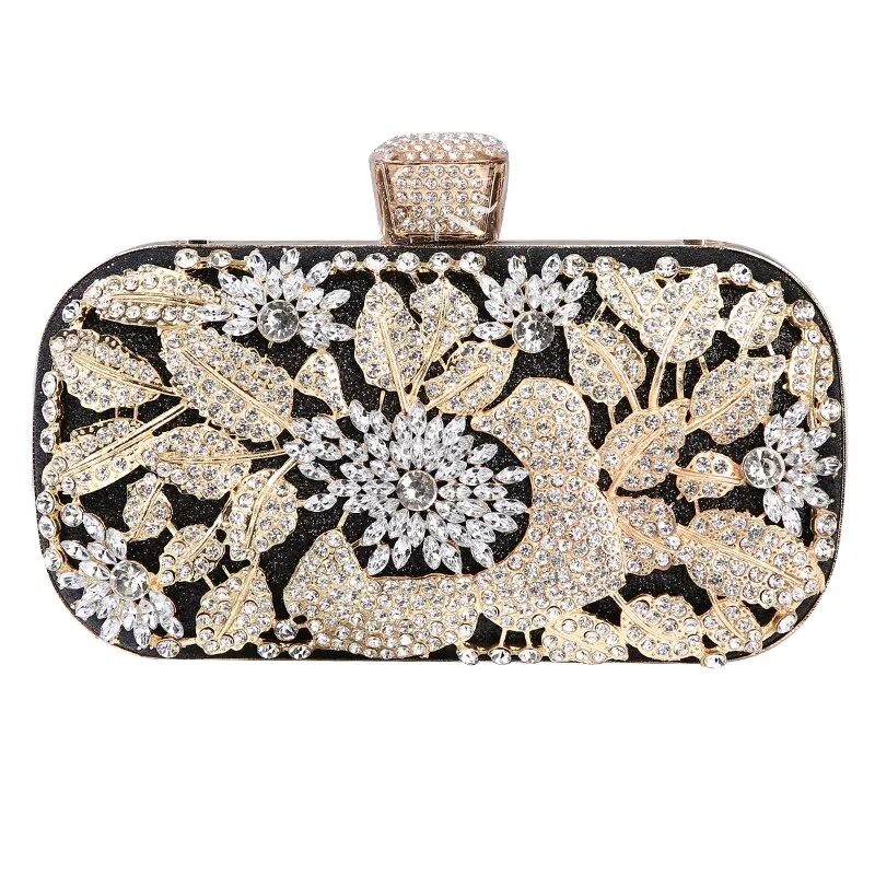 Diamond Evening Clutch Bag For Women Wedding Golden Clutch Purse Chain Shoulder Bag Small Party Handbag With Metal Handle