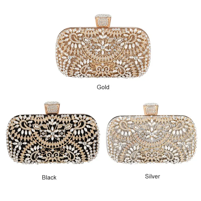 Diamond Evening Clutch Bag For Women Wedding Golden Clutch Purse Chain Shoulder Bag Small Party Handbag With Metal Handle