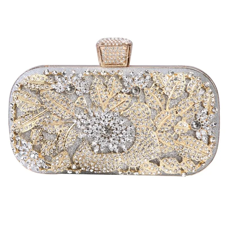 Diamond Evening Clutch Bag For Women Wedding Golden Clutch Purse Chain Shoulder Bag Small Party Handbag With Metal Handle