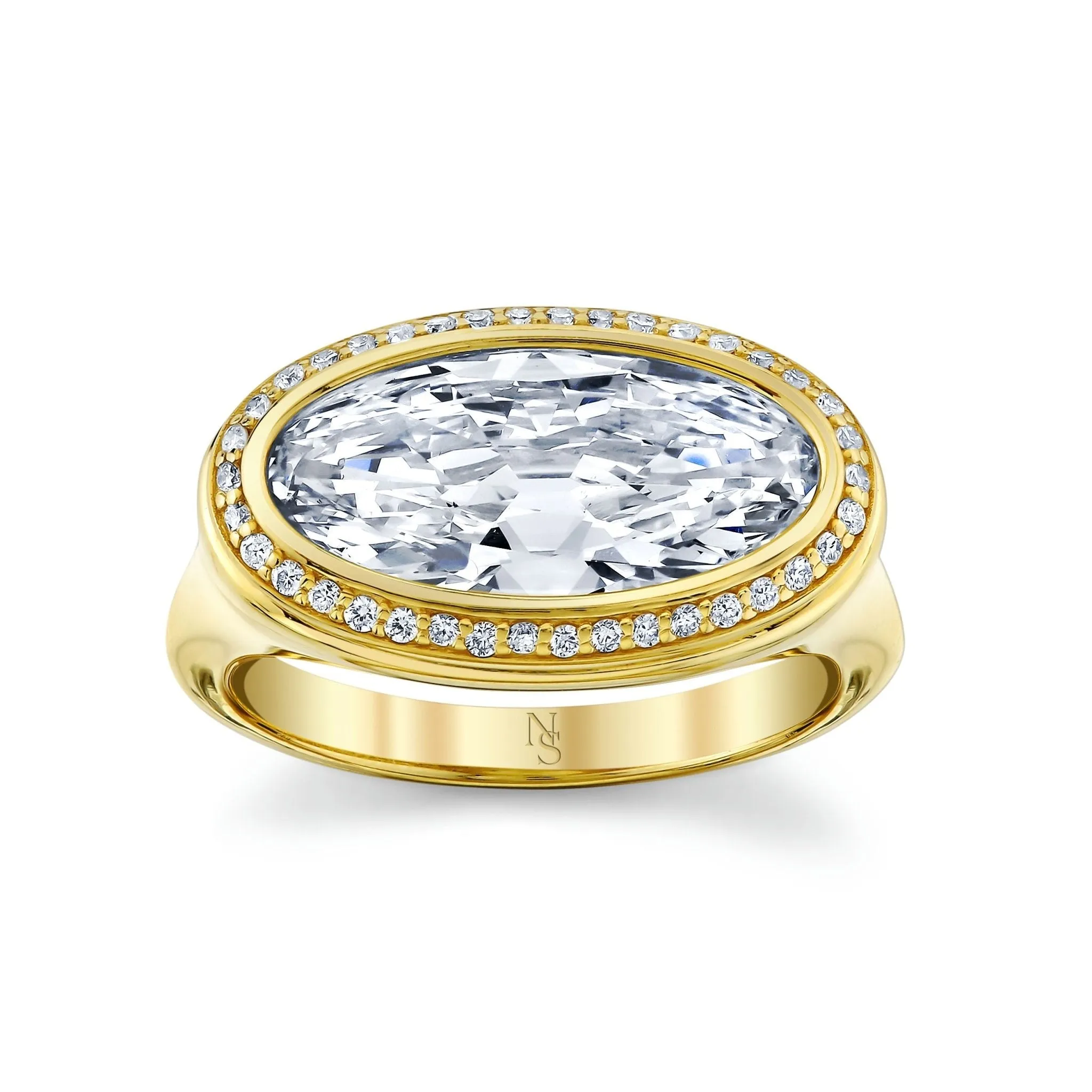 East West Oval Cut Diamond Halo Ring