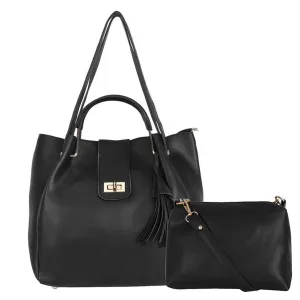 Elegant Black PU Solid Handbags For Women And Girls