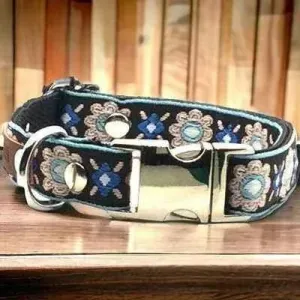 Elegant Cotton Dog Collar with Personalised Engraved Charm by Lollipollipocket