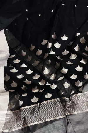 Exquisite Black Chanderi Silk Cotton Saree