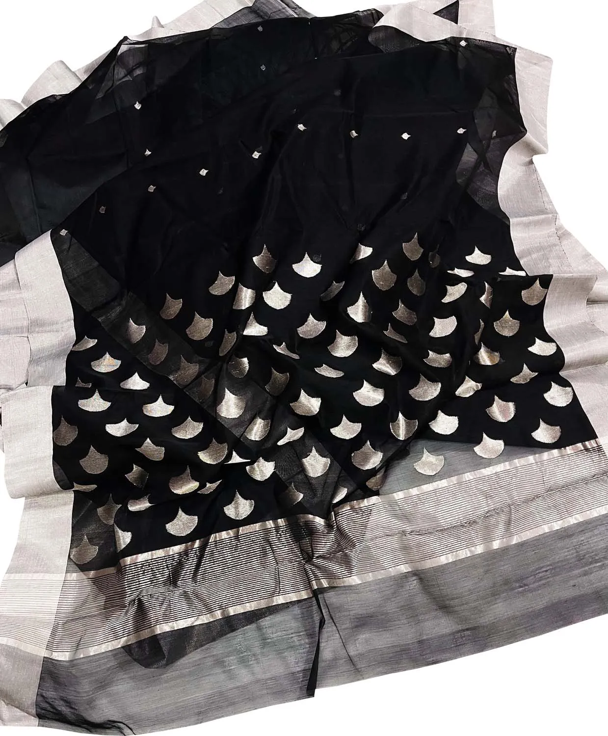 Exquisite Black Chanderi Silk Cotton Saree