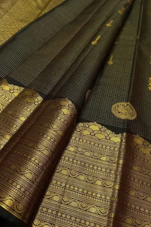 Exquisite Black Kanjeevaram Silk Saree - Handloom Beauty